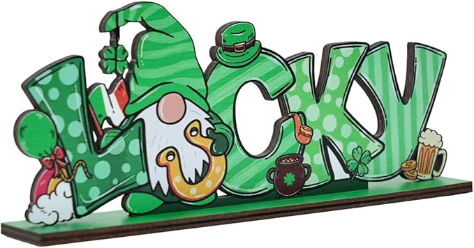 St Patricks Day Decor for Table Irish Lucky Decoration Leprechaun Wooden Centerpieces Rustic Farmhouse Sign for Tabletop Home Shelf Office St Patricks Day Party Decoration Green