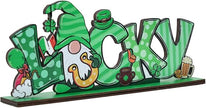 St Patricks Day Decor for Table Irish Lucky Decoration Leprechaun Wooden Centerpieces Rustic Farmhouse Sign for Tabletop Home Shelf Office St Patricks Day Party Decoration Green