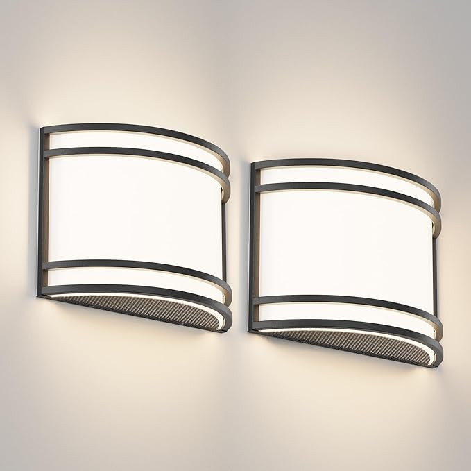 15W LED Indoor Wall Sconce, 3000K/4000K/5000K Color Temperature, Dimmable Modern Indoor Wall Mount Half Cylinder Light Fixture for Hallway Bedroom, Matt Black, 2 Pack