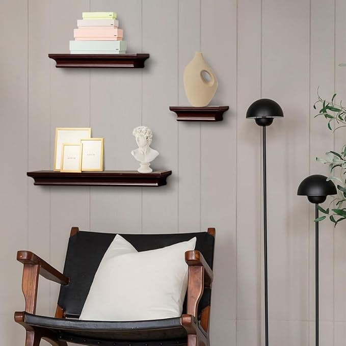 AHDECOR Modern Storage Floating Shelves, Perfect for Enhancing Decor and Organization in Any Room, Espresso Brown, Set of 3