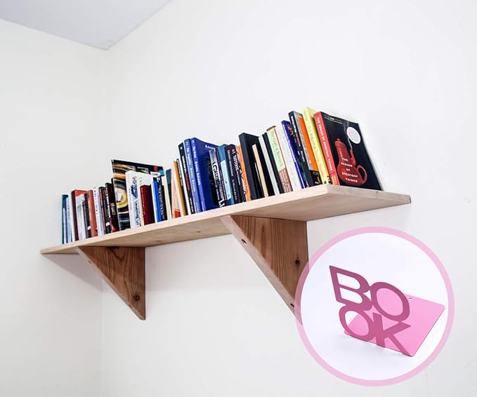 Book Ends - Decorative Metal Book Ends Supports for Bookrack Desk,Books, Unique Appearance Design,Heavy Duty (Pink, 4 Pair)