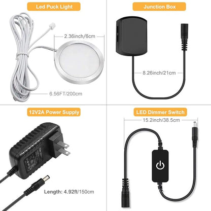 YGS-Tech LED Under Cabinet Lighting Kit, 1020 Lumens LED Puck Light, 5000K Daylight White, CRI90+, Touch Dimming, Silver Trim All Accessories Included, for Kitchen, Closet Lights, Safe Light, 3-Pack