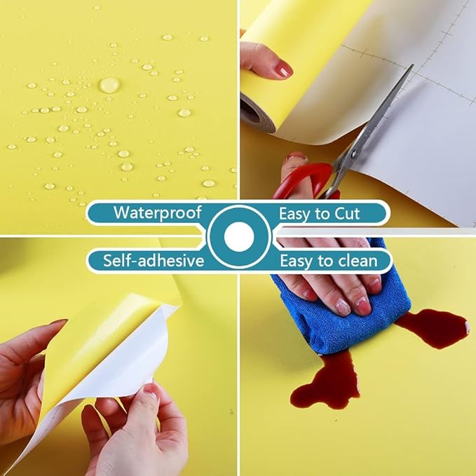 VEELIKE 15.7''x354'' Yellow Wallpaper Stick and Peel for Bedroom Matte Solid Color Yellow Contact Paper Vintage Self Adhesive Waterproof Removable Vinyl Film for Wall Cabinets Drawer Countertops Table