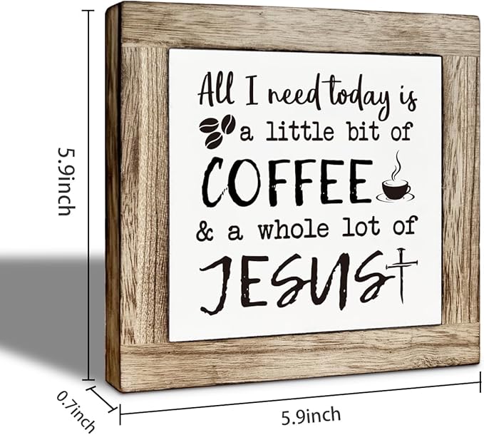 Coffee Bar Decoration, Rustic Wooden Art Sign, Bar Tabletop Shelf Accessories, Coffee Decorations for Cafe Bars, Rustic Funny Wooden Box Sign 5.9×5.9 inch