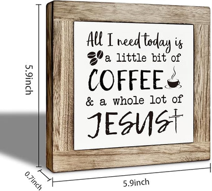 Coffee Bar Decoration, Rustic Wooden Art Sign, Bar Tabletop Shelf Accessories, Coffee Decorations for Cafe Bars, Rustic Funny Wooden Box Sign 5.9×5.9 inch