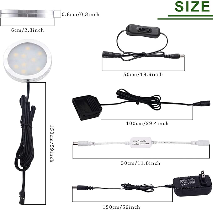 AIBOO LED Under Cabinet Lighting Kit 4 Packs of 12V Puck Lights with RF Dimmable Wireless RF Remote Control for Kitchen Counter Accent Lighting(Daylight White)
