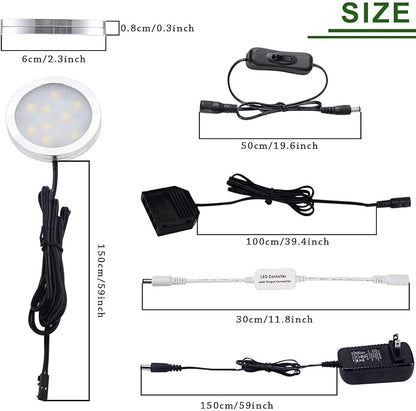 AIBOO LED Under Cabinet Lighting Kit 4 Packs of 12V Puck Lights with RF Dimmable Wireless RF Remote Control for Kitchen Counter Accent Lighting(Daylight White)