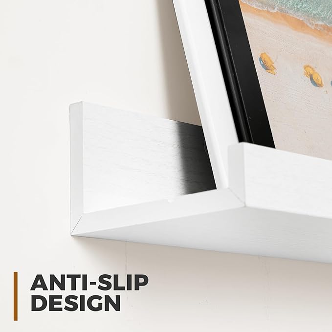 Muzilife 55" Large Floating Wall Ledge Shelves with Lip - Set of 2 Wood Floating Shelves - White Wall Mounted Picture Ledge for Office, Bathroom, Bedroom, Living Room, Kitche