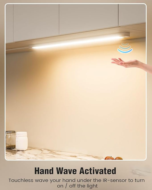 MYPLUS 24 Inch Under Cabinet Lights with Hand Wave, Under Counter Lighting 4000K Natural White,Dimmable,Plug and Play,LED Lights for Kitchen Cabinet, Cupboard, Closet, Desk