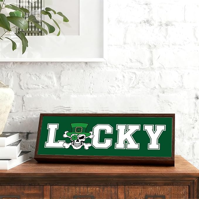 St. Patrick's Day Decor Signs, Leprechaun Hat Sign, Skeleton Man Irish Decoration, Rustic Tabletop Decors, St. Patrick's Day Decor for Home Office Cafe Shop Coffee Bar, 9.5x3.1x1 inches