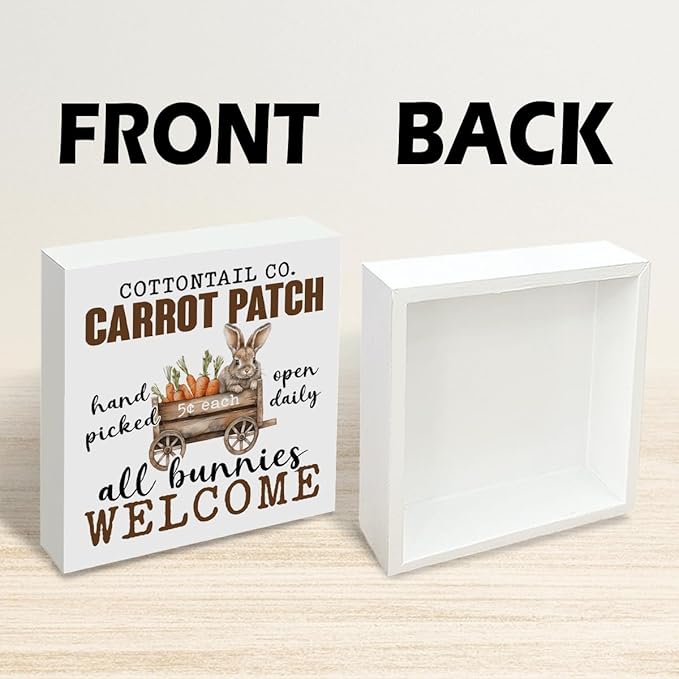Easter Decorations for Home Carrot Patch All Bunnies Welcome Sign, Rustic Farmhouse Rabbit Spring Wall Decor, Vintage Carrot Tin Plaque for Porch Kitchen Garden Easter Decor