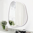 White Irregular Bathroom Mirror Modern Oval Wall Mirror Asymmetrical Wooden Framed Wall Mirror Unique Shape Wall Mounted Vanity Artistic Mirror Decor for Living Room Bedroom Entryway Small 14