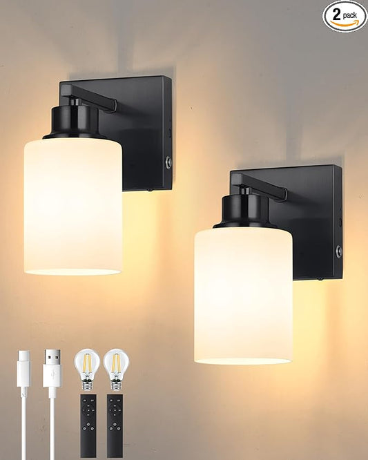 Battery Operated Wall Sconce Set of 2, Black Rechargeable Wall Lights with Timer Function, Easy Install Dimmable Wireless Wall Lamps for Living Room, Bedroom, Hallway, Entryway Decor 3000K