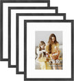 8x10 Picture Frame Set of 4, Displays 5x7 with Mat or 8x10 Without Mat, Photo Frames for Wall Hanging or Tabletop, Includes HD Plexiglass, Black