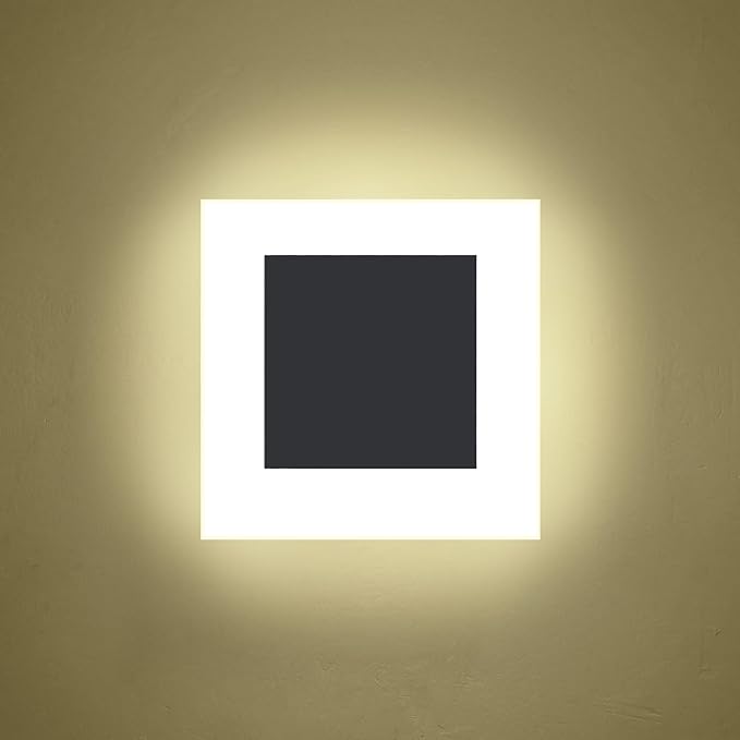 Kawell 10W Square Acrylic LED Wall Sconce Non-Dimmable Hardwired Black Wall Light Fixture for Bedroom, Living Room, Hallway Indoor Lighting, 4500K