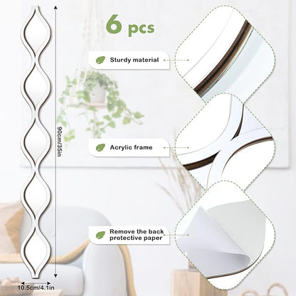Yulejo 6 Pcs Acrylic Teardrop Mirror Decor Narrow Wall Decor Boho Vintage Wall Art for Apartment Home Living Room Bathroom Bedroom Hallway (Silver Edge)