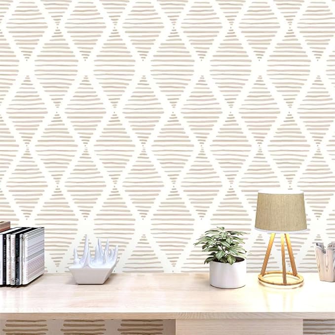 Modern White and Beige Peel and Stick Wallpaper 17.7"x80" Stripe Removable Wallpaper Vinyl Waterproof Contact Paper Shelf Paper Drawer Liner Roll for Bedroom Living Room.Neutral
