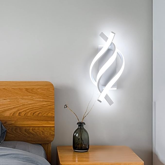 DELIPOP Wall Sconces, Modern Wall Sconce, 6500K Cool White Indoor Wall Light, Acrylic LED Wall Lights for Bedroom, Bathroom, Living Room, Hallway, Balcony (White)