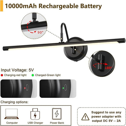 JOOSENLUX Battery Operated Picture Lights Modern Wireless Wall Lights 24.4" Inch Dimmable Under Counter Lights for Kitchen with Swing Arm as Canvas Wall Sconce Light Black 3000K CRI95+