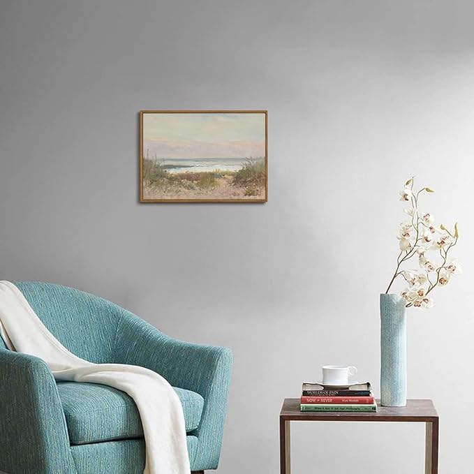 OIQArtOIQ Vintage Landscape Canvas Wall Art Framed Natural Scenery Painting Artwork Prints France Country Wilderness Farmhouse Decor Pictures Kitchen Bedroom Living Room Bathroom
