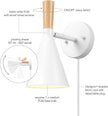 Globe Electric 65000147 1-Light Plug-in or Hardwire Wall Sconce, Matte White, Light Wood-Toned On/Off Rotary Switch on Pivoting Shade, 6ft White Braided Fabric Cord, Wall Lights for Living Room