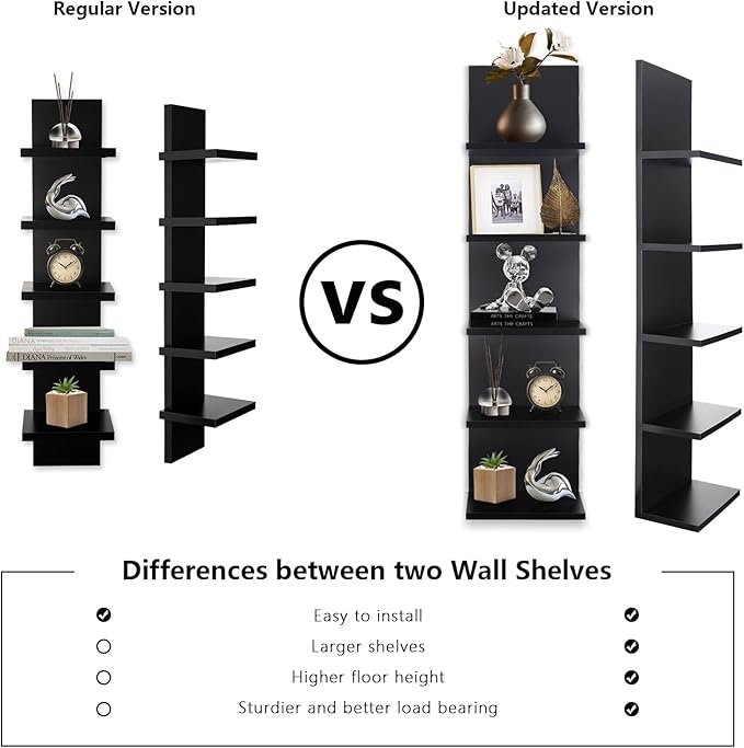 Homaterial 5 Tier Wall Shelf, Wall Mounted Shelves Unit for Living Room Bedroom, Floating Shelves Decor Organizer Tall, Black