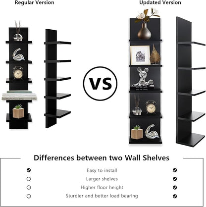 Homaterial 5 Tier Wall Shelf, Wall Mounted Shelves Unit for Living Room Bedroom, Floating Shelves Decor Organizer Tall, Black