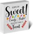Candy Lover Artwork Wood Box Sign Rustic Farmhouse Style Life Is Sweet Candy Buffet Wood Block Plaque 5 X 5 Inches Home Desk Sign Decor for Presents