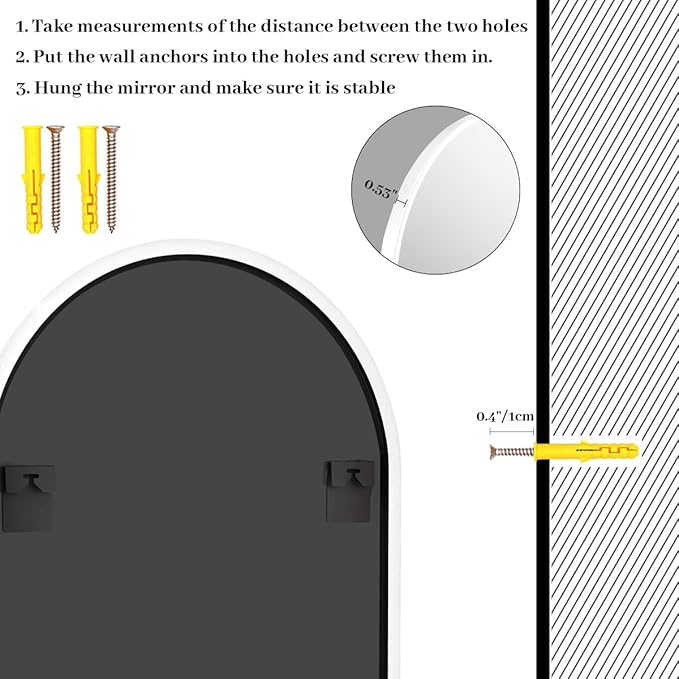32 x 34 inch Arch Wall Mirror, White Arched Bathroom Vanity Mirrors for Over Sink, Metal Frame Room Wall Decor Haning or Leaning for Entryway, Bedroom, Living Room