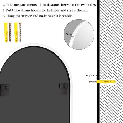 32 x 34 inch Arch Wall Mirror, White Arched Bathroom Vanity Mirrors for Over Sink, Metal Frame Room Wall Decor Haning or Leaning for Entryway, Bedroom, Living Room