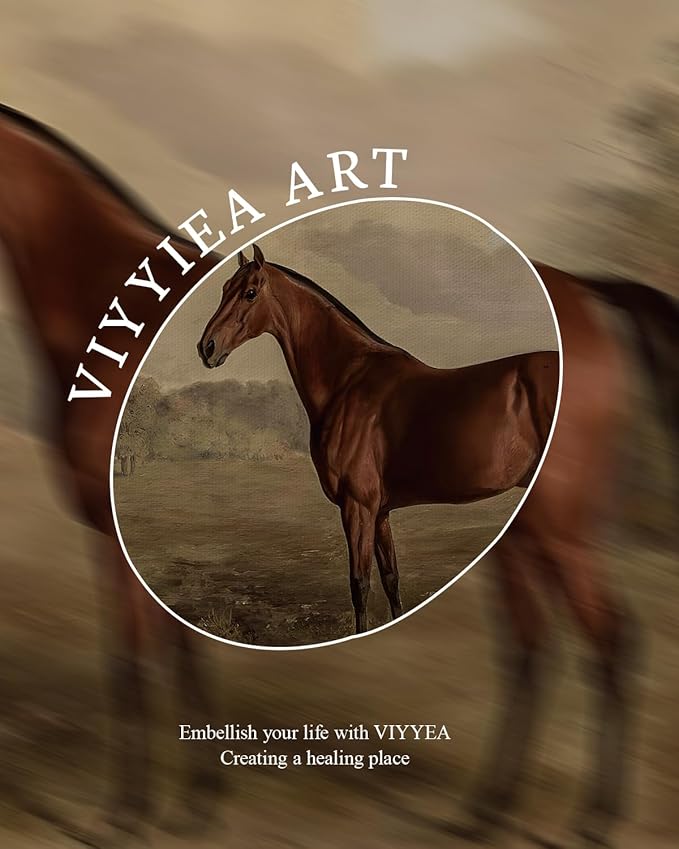 VIYYIEA Gold Framed Canvas Art Prints,8x10Inch, Country Horse Art Painting, Vintage Retro Decor for Bathroom Bedroom Living Room shelf bookshelf Fireplace, Rustic Farmhouse Picture