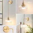 Battery Operated Wall Sconce with Clear Striped Shade Pattern Glass Adjustable Chain Retro Gold Wall Mounted Light, Modern Wall Lamp Fixtures Decor for Bedside Bedroom Indoor Doorway