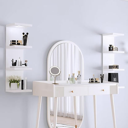 Versatile 4 Tier Wall Shelf Unit,White Lack Wall Shelf,Display Floating Shelf with LED Remote Control Light