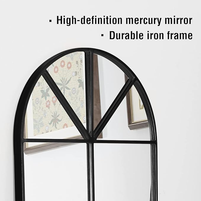 OGCAU Arched Wall Mounted Mirror, 24"x42" Farmhouse Window Mirror with Iron Frame, Wall Decor for Bedroom, Entryway, Living Room (Black)