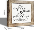 Coffee Bar Wooden Decor, Coffee Day Whiskey Nights Sign, Farmhouse Cafe and Bar Table Top Decoration, Rustic Wooden Table and Shelves Decor 5.9X5.9 Inches