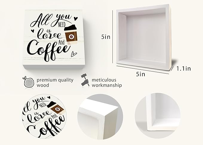 Coffee Bar Decor, All You Need Is Love and Coffee, Kitchen Dining Room Home Decor, Office Coffee Bar Corner Shop Cafe Decoration, Coffee Lover Gifts for Women Men Couples 5 x 5 Inch