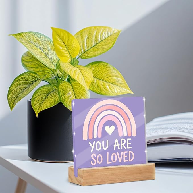 You Are So Loved Heart Acrylic Sign, Purple Acrylic Office Desk Accessories Decoration, Inspirational Dorm Room Decor for Room Playroom Shelf Table Decorative Accessories Gifts for Friends Family