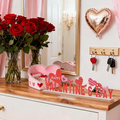 MEETYAMOR Valentines Day Decorations, Wood Metal Happy Valentines Day Sign for Table Decor, Farmhouse Rustic Valentines Day Decorations for Home, Kitchen, Mantle, Shelf