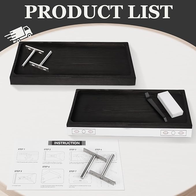 Solid Wood Floating Shelves for Wall 16 inch Bathroom Hanging Wall Shelves Set of 2 for Living Room Bedroom Kitchen Farmhouse 16x6.7 inch - Black