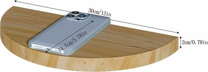 Small Floating Shelves for Wall Set of 2, Rustic Solid Pine Half Round Wood Walll Mounted Shelves for Bedroom Living Room Bathroom Kitchen Office and Plants Wall Decor (2, Primary Color)