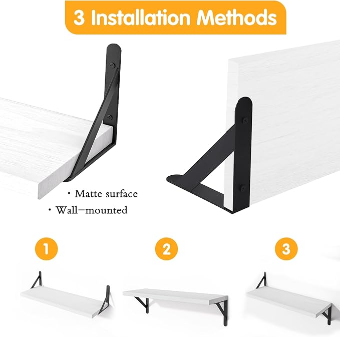 YGEOMER Floating Shelves for Wall, Different Sizes Rustic White Wall Shelves for Living Room, Bathroom, Bedroom, Kitchen, Home Decor (Set of 4)