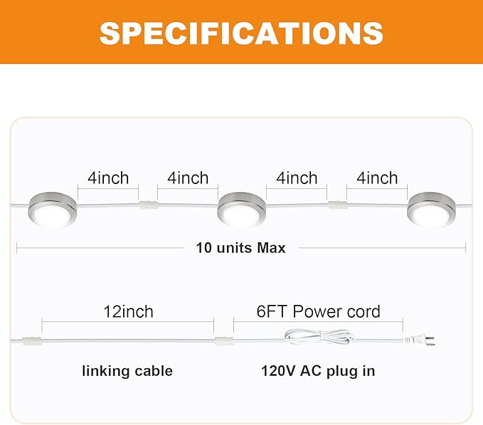 LUMILAND Wired LED Puck Lights (2.7Wx3) Plug-in Lighting Natural White (4000K), LED Cabinet Light for Kitchen Can Be Surface Mount or Recess Mount, Satin Nickle