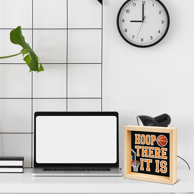 Basketball Home Decor - Gift for Basketball Lover - Double-sided Wood Box Sign for Home Kitchen Farmhouse Office Tiered Tray Desk Shelf Decor
