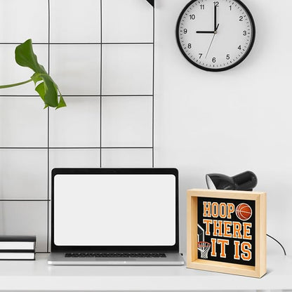 Basketball Home Decor - Gift for Basketball Lover - Double-sided Wood Box Sign for Home Kitchen Farmhouse Office Tiered Tray Desk Shelf Decor