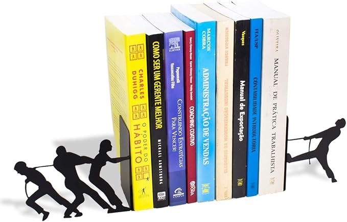 Tug of War Theme Book Holder Organizer – Steel, Black, Creative and Fun Design – Keeps Upright, Adds Personality to Home Decor, Great Gift Idea – Fun Collection – Geguton