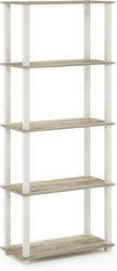Furinno Turn-N-Tube 5-Tier Multipurpose Shelf / Display Rack / Storage Shelf / Bookshelf, Square Tubes, Sonoma Oak/White