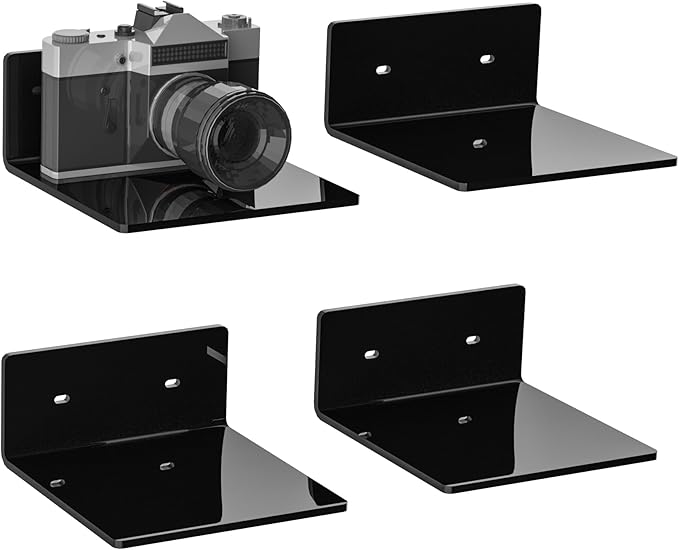 6 Inches Small Black Wall Shelves, Moisture-Proof, Space Saver, Wall Mounted Display Shelf Rack for Bedroom, Living Room, Kitchen, Dining Room, Bathroom, 4 Pack