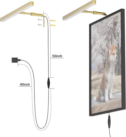 Plug in Picture Lights for Wall, 16 inch Dimmable LED Art Light with Remote, 3 Colour Temperature Gallery Painting Wall Light for Picture Display Dartboard Art Work (Gold)
