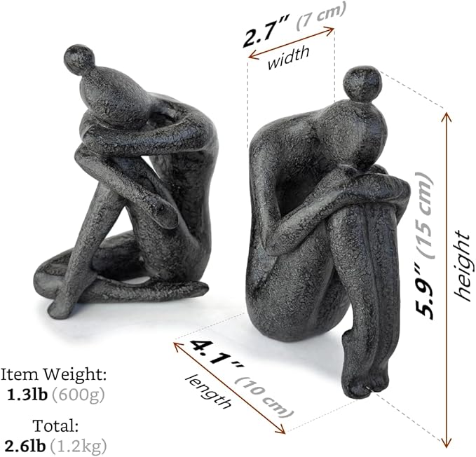 Ambipolar Yoga-Style Black Decorative Bookends, Resin Book Stand to Hold Books Heavy Duty, Book Stoppers for Home Decor, Office Desk, Living Room Decor. Black. Book Ends for Shelf