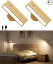 Battery Operated Wall Sconces Set of 2,Rechargeable Wall Lights Wood,Stick On Wall Lights for Bedroom,Wall Mounted Bedside Reading Lamps Dimmable,Battery Powered Wall Lamp for Bedroom